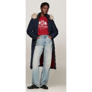 Tommy Hilfiger Gray Tyra Full Line Down Parka Coat with Fur Hood Sz L Outdoors